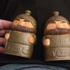 Novelty Ceramic Salt & Pepper Shakers Pair Green Brown Beige Japan