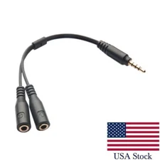 3.5mm Stereo Audio Male to 2 Female Headset Mic Y Splitter Cable Adapter 1 to 2