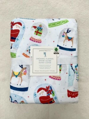 Pottery barn Kids Snow Globe Organic Flannel Twin Duvet Cover Red Green blue