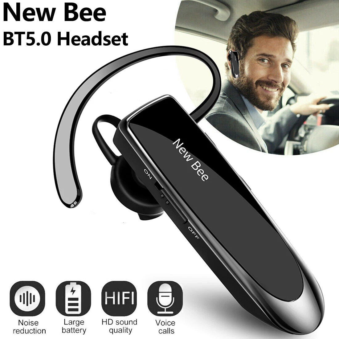 NEW BEE Single Wireless Bluetooth Headset Kopfhörer Geräuschunterdrückendes