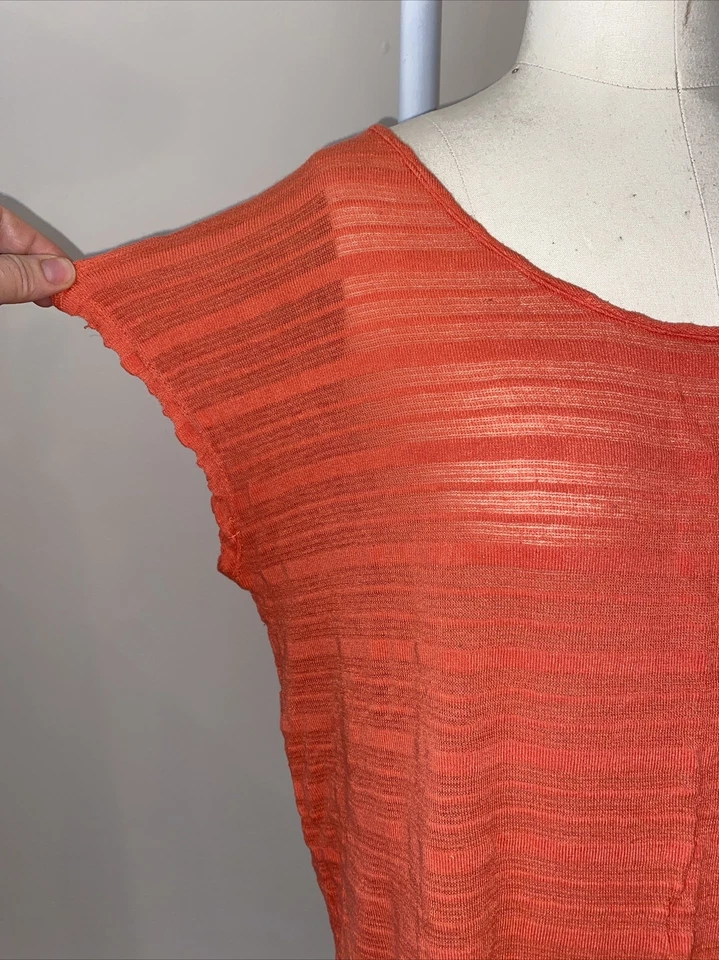 Alya Women's Coral Orange Short Sleeve Tee Sheer Stripe Paper Thin Rayon Small S - Image 4 of 4