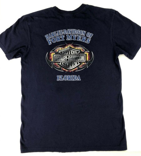 Harley-Davidson T-Shirt Mens Medium M Navy Blue Fort Myers FL USA Flag Patriotic - Picture 4 of 6