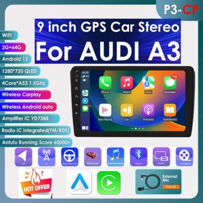 Für AUDI A3 8P 2003-2013 2+64GB 9''Android14 Autoradio GPS Navi WIFI BT RDS DAB+
