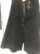 Black Wool Blend Save The Queen Coat Jacket Wrap With Sleeves Medium But Osfa