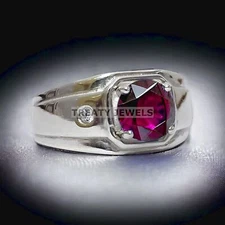 Ruby Round Cut Gemstone With 925 Sterling Silver Ring For Men's #A58