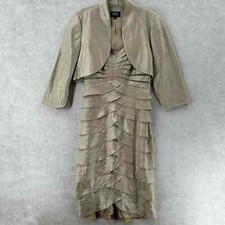 Adrianna Papell Formal Dress Womens 8 Wedding 2-Piece Jacket Gold Shimmer Ruffle