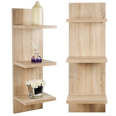 3 Tier Wooden Floating Panel Shelves, 3 Shelf Wall Bookcase