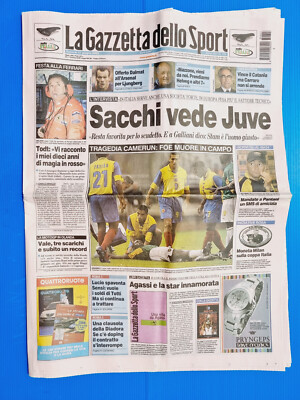 GAZZETTA DELLO SPORT 27 JUNE 2003 DEATH MARC VIVIEN FOE CAMEROON-COLOMBIA