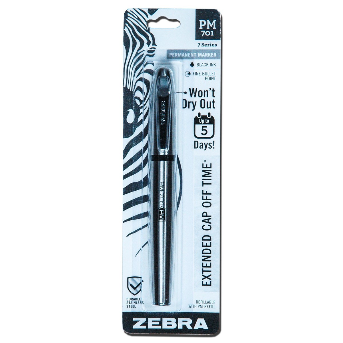 Zebra 65111 PM-701 Black Ink Stainless Steel Permanent Marker With
