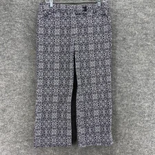 Charter Club Pants Women 10 Black Geometric Capri Allison Fit Mid Rise Cotton