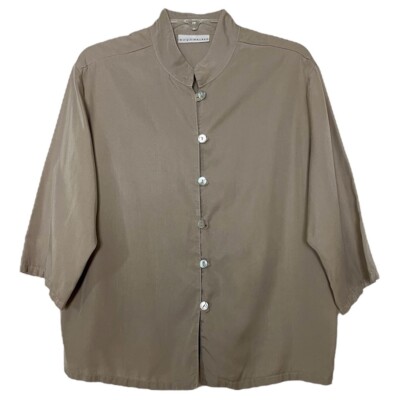 Bryn Walker Lagenlook Top L Minimalist Capsule Wardrobe Boxy Button Front Asian