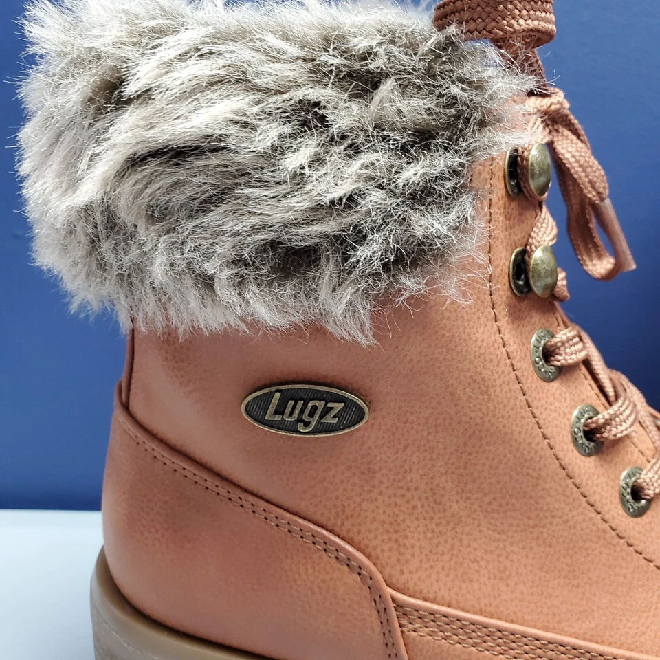Lugz Flirt Snow Boots Womens Size 6.5 Brown Leather Faux Fur Trim Lace Up C53BR - Image 4 of 4