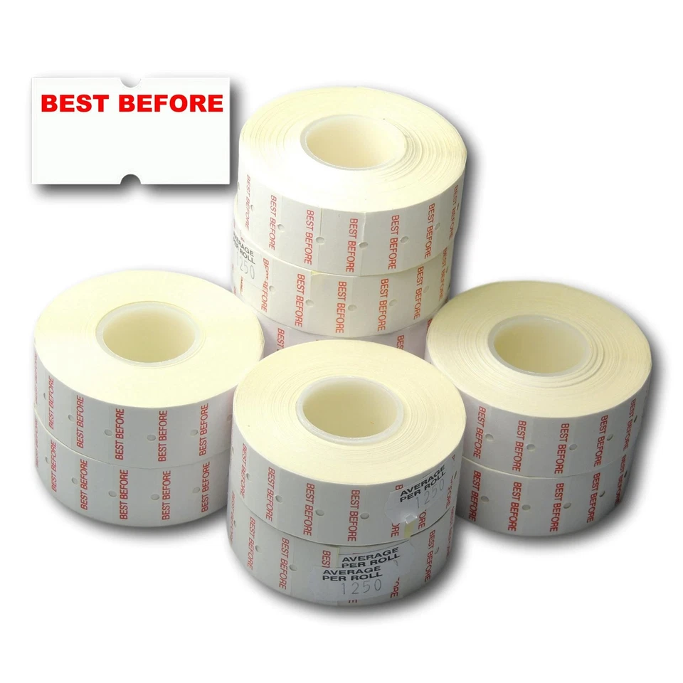 EPOSGEAR 10,000 (8 Rolls) Permanent Printed Best Before CT1 22 x 12mm Price Gun Labels