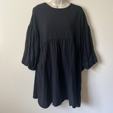 Zara Voluminous Dress Womens Size S Black Puff Mid Sleeves Loose Fit Stretch New