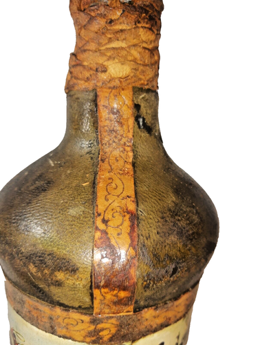 Vintage Leather Wrapped Decanter Fox Hunting Hunt Scene Rawhide Hounds Horses - Imagen 10 de 13