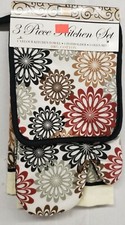 3 pc KITCHEN SET: 1 POT HOLDER,1 TOWEL, 1 OVEN MITT, MULTICOLOR FLOWERS 1, BH