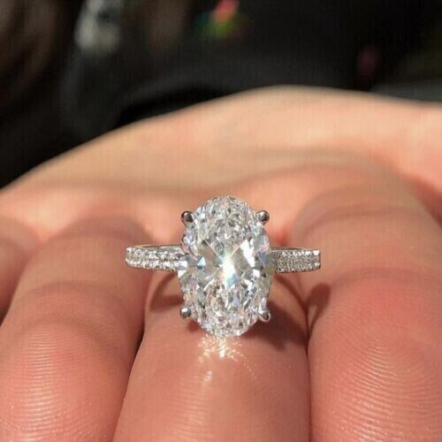 2Ct Oval Cut Lab Created Diamond Engagement Ring 14K White Gold Plated - Foto 1 di 5