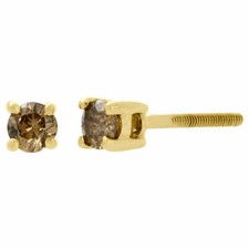 10K Yellow Gold Solitaire Brown Diamond 3.15mm Mini Stud Earrings 0.26 Ct.