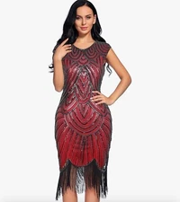 BABEYOND FLAPPER DRESS SIZE LARGE RED & BLACK  1920S’s GREAT GATSBY PARTY 🎉 🎉