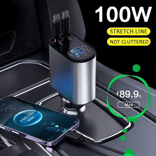 100W 4in1 Retractable Car Charger USB Type-C Cable 12-24V Fast Adapter For Phone - Picture 2 of 16