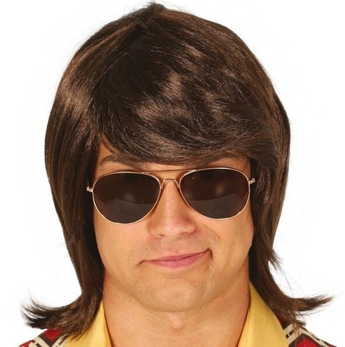 Mens 1970s 70s Heart Throb Fancy Dress Wig Brown Hearthrob Wig New fg - Picture 7 of 8