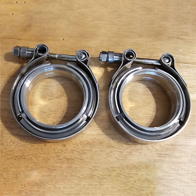 2PCS 2.5 Inch V Band Clamp Kit w/ Male Female Flange 304 Steel MS Turbo Exhaust