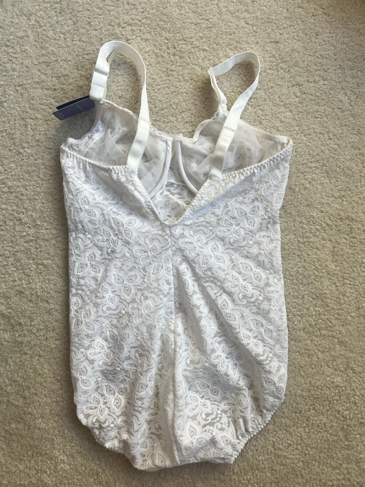 Винтажный Cabernet белье цельный тела костюм формирователь белый кружевной с встроенный бюстгальтер 38C - Изображение 2 из 4