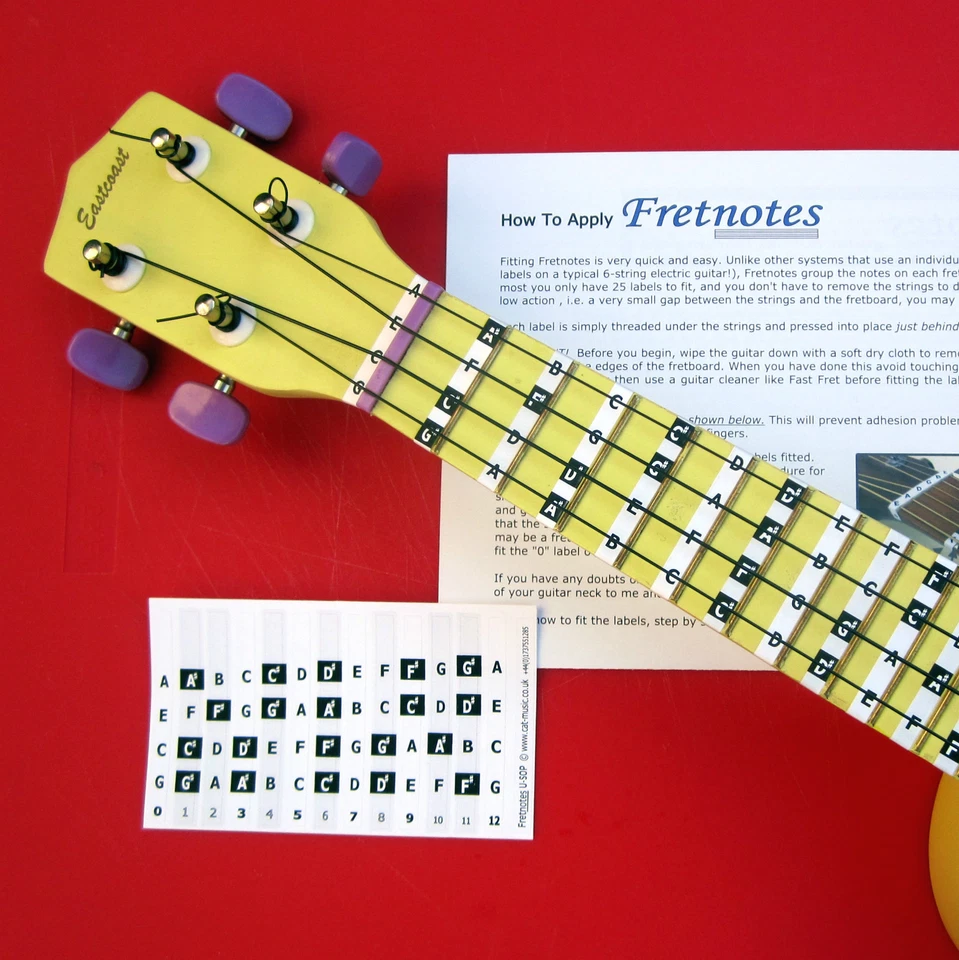 Beginners UKULELE MUSIC NOTE FRET STICKERS Children's Uke Label Decals + Lessons - Image 2 of 4