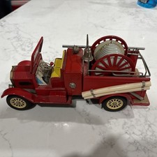 Vintage Cragstan Tin Old Smoky Fire Engine Friction Toy Japan 11.25"