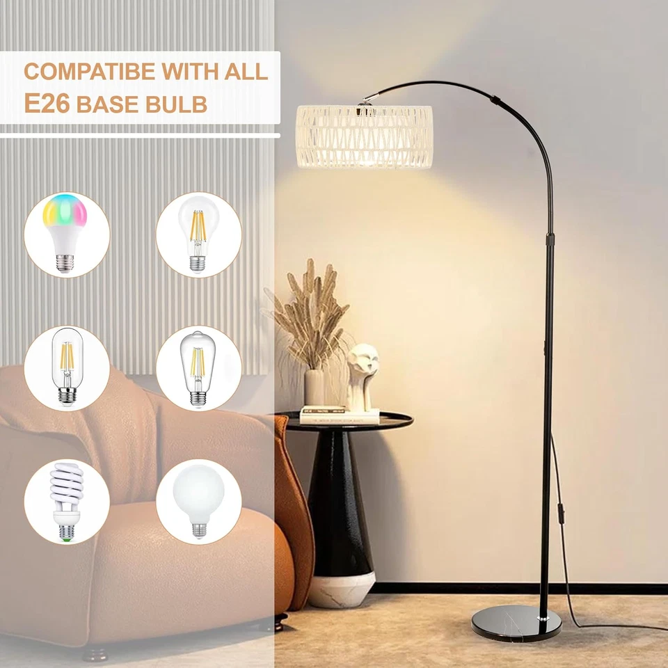 Lámpara de Pie Arco para Salón, Elegante Lámpara de Pie Boho de Ratán con Temperatura de 3 Colores Foto 4 de 4