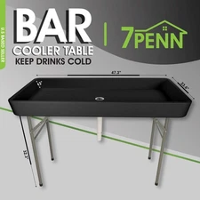 Clearance-7Penn Outdoor Bar Table Beer Cooler - 4ft Folding Black Patio Cooler