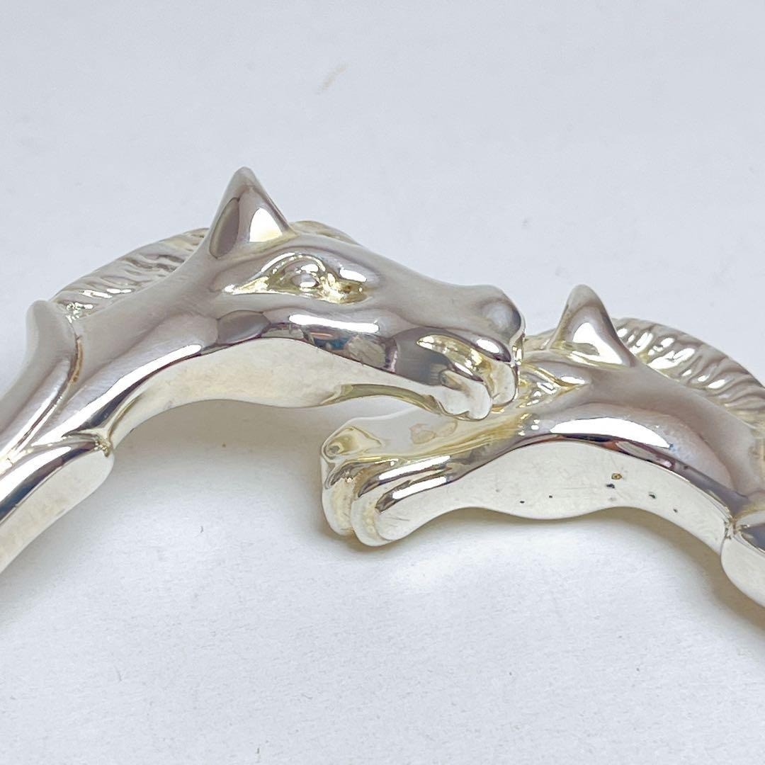 Hermes Vintage Cheval Double Head Horse Bangle Silver Metal From