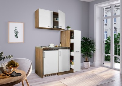 Küche Miniküche Singleküche Küchenzeile Pantry Eiche  Weiß Levin 130 cm Respekta