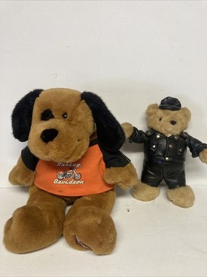 Harley Davidson 2003 Plush Biker Dog  Build a Bear & 1992 Brando Ganz Biker Bear