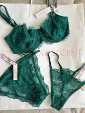 NWT Victoria's Secret Dream Angels Lace Unlined Bra Set 32D XS Emerald Green