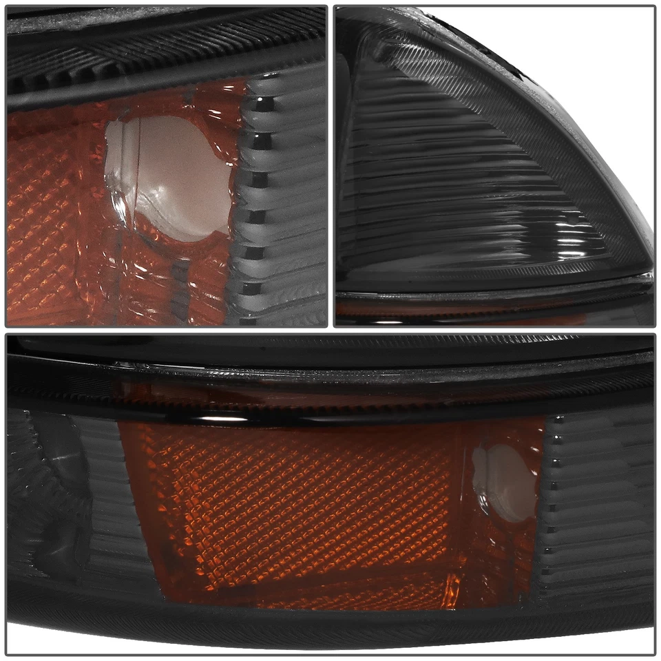 Fit 1997-2004 Dakota Durango Smoked Housing Amber Corner Headlight/Lamps Set - Image 4 of 4