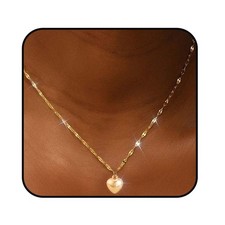 Gold Heart Necklace for Women Love Heart Pendant Necklaces Cute Puffed Heart ...