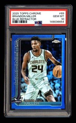 2025-26 TOPPS CHROME #89 BRANDON MILLER TRUE BLUE REFRACTOR #112/150 PSA 10 GEM!