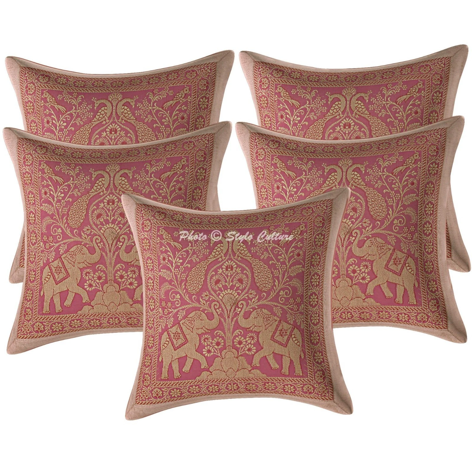 Boho Jacquard Throw Pillow Covers Brocade Elephant 30x30 cm Ethnic Cushion Cover