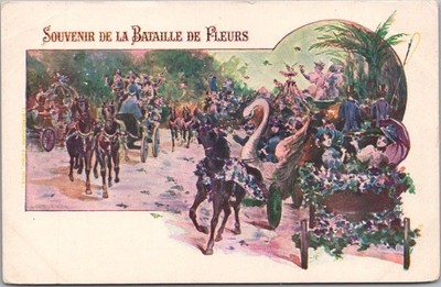 c1900s CARNAVAL DE NICE, France Postcard ''Souvenir de la Bataille de Fleurs''