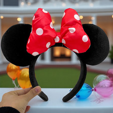 Disney Parks Classic Black Red Polka Dot Bow Mickey Minnie Mouse Ears Headband
