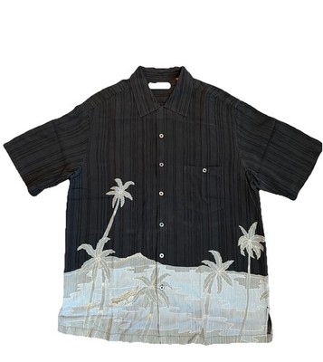 Tori Richard Men s Aloha Shirt Hawaiian Palm Trees Black Gray Lrg Silk Button