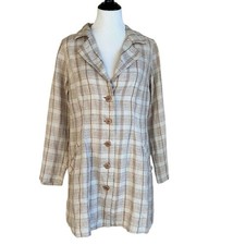 FLAX 100 linen tan plaid long jacket sz S