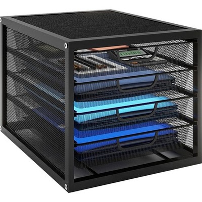Metall Schubladenbox Dokumentenablage Office Organizer Schwarz 4 Schubfächer