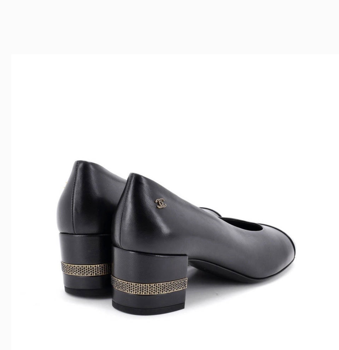 $1578 CHANEL BALLET PUMP BLACK PATENT CAP TOE CRYSTAL GOLD FLAT