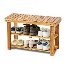 3 Tier Acacia Wood Shoe Rack Bench Storag Organizer Entryway Bench Seat Shelf