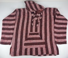 Mexican Made Hoodie Drug Rug Poncho Men  s Sz. XL Rust Pullover