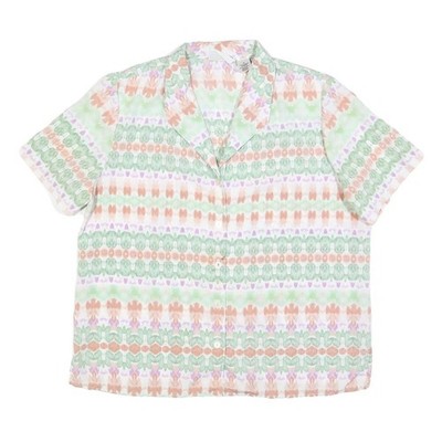 ALFRED DUNNER Damen Kurzarm Shirt Creme Grün Gemustert UK 14 Leicht