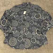 Perry Ellis Shirt Mens 2XLT TALL Blue Linen Floral Button Front Untucked NEW