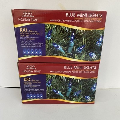 Holiday Time 100 Count Blue Mini Lights LOT OF 2 Green Wire 26 FT Indoor Outdoor